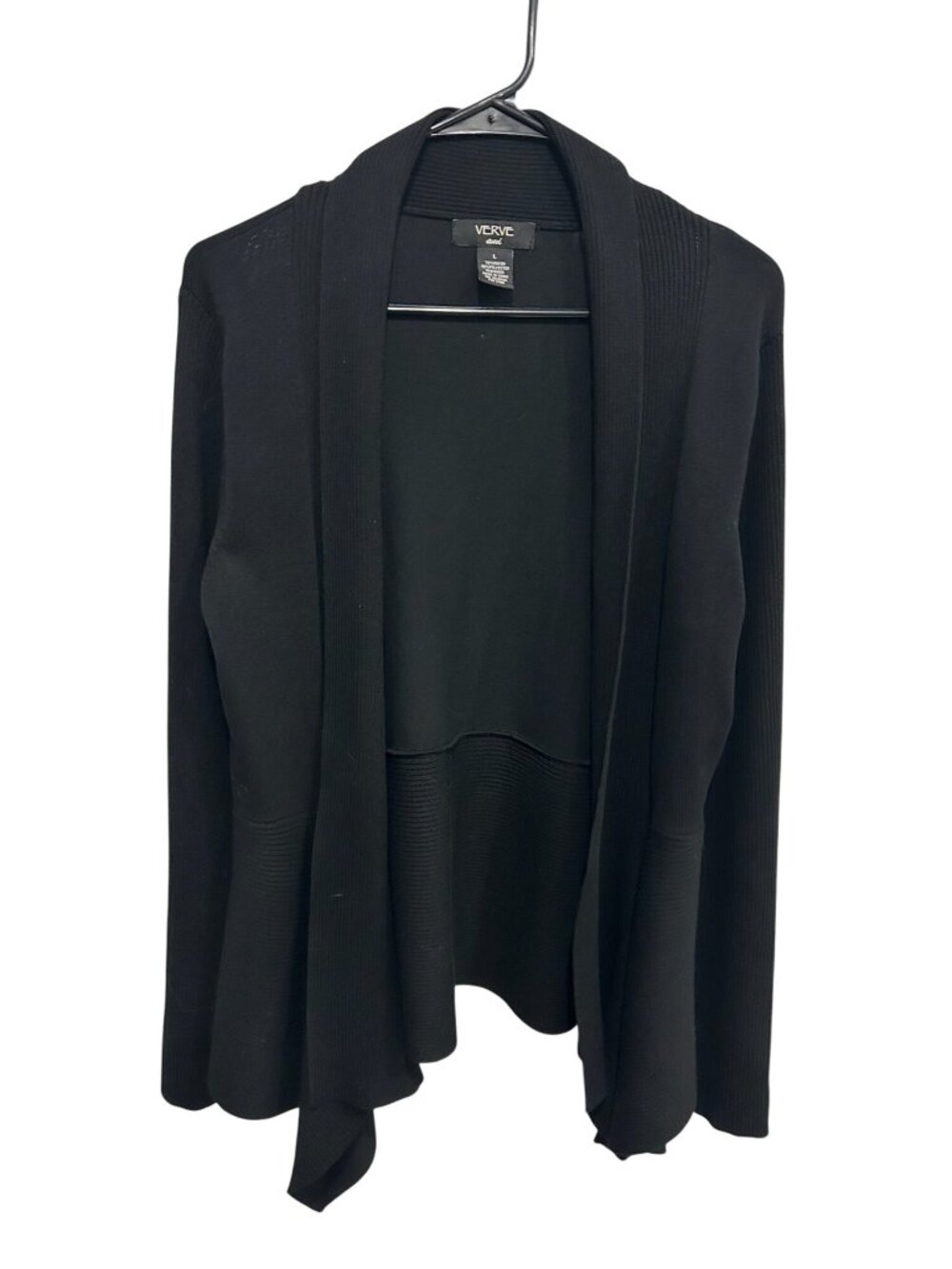 Verve Ami Black Open Front Lightweight Cardigan Sweater Size L Minimalist Goth